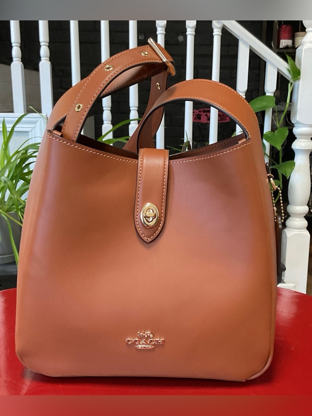COACH Leather Hadley Bag Saddle Brown NWT